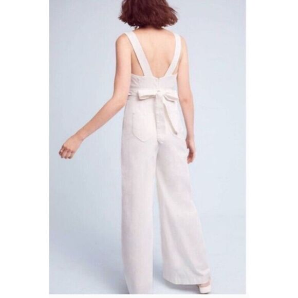 Chino By Anthropologie Jumpsuit Women’s Size 0 White Wide Leg Waist Tie - Picture 2 of 9